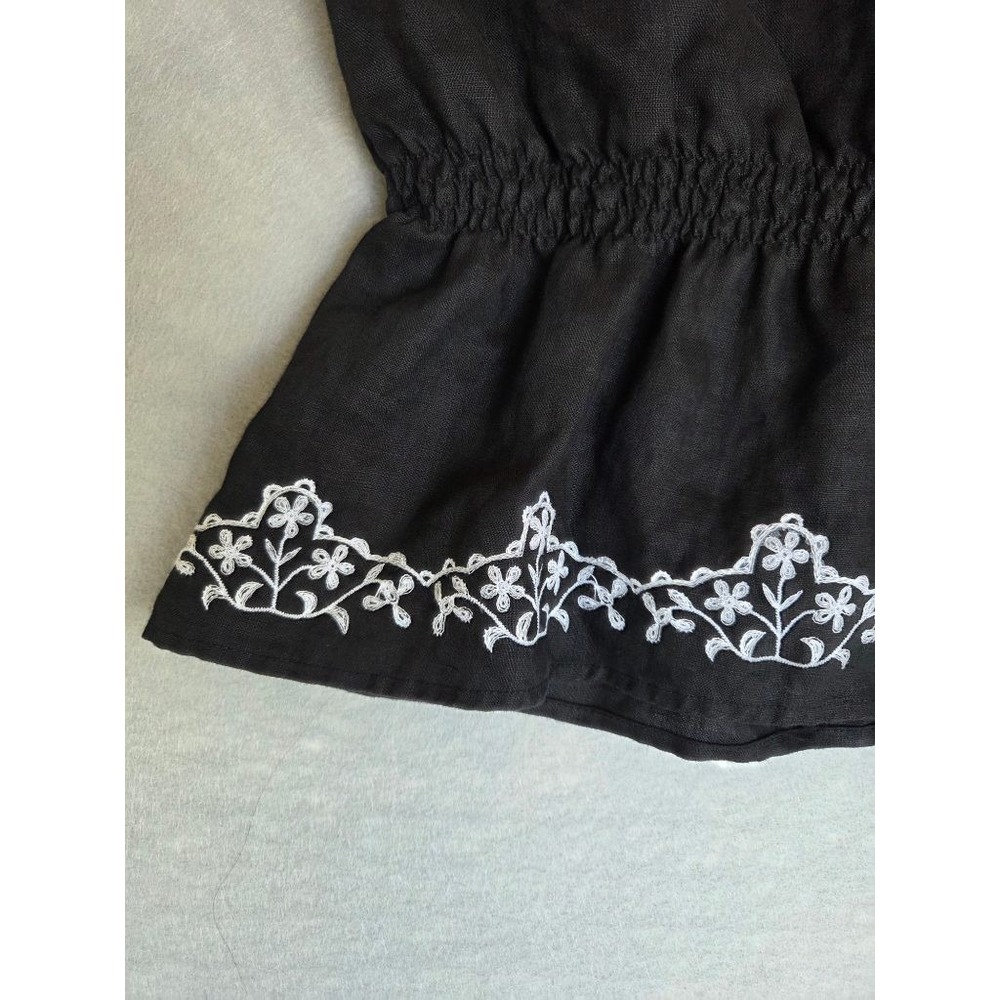 Ecologie 100% Linen Peasant Top M Black Dark Boho Cottagecore Floral Embroidered - Picture 4 of 8